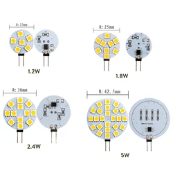 미니 G4 LED 전구, DC 12V 5050 SMD 1.2W 2.4W 5W 120 도 바이 핀 콜드 웜 화이트 할로겐 교체 램프, 5 개