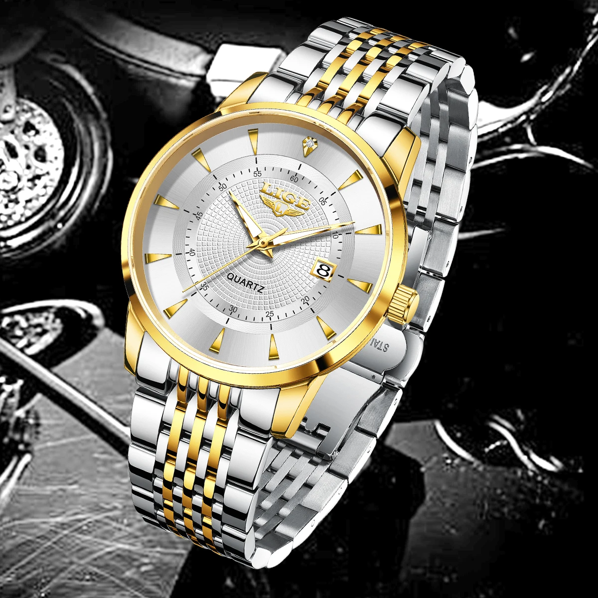 ใหม่ LIGE แบรนด์หรูนาฬิกาสําหรับชายสแตนเลสกันน้ํานาฬิกาวันที่กีฬานาฬิกาควอตซ์ผู้ชายนาฬิกาข้อมือ ...