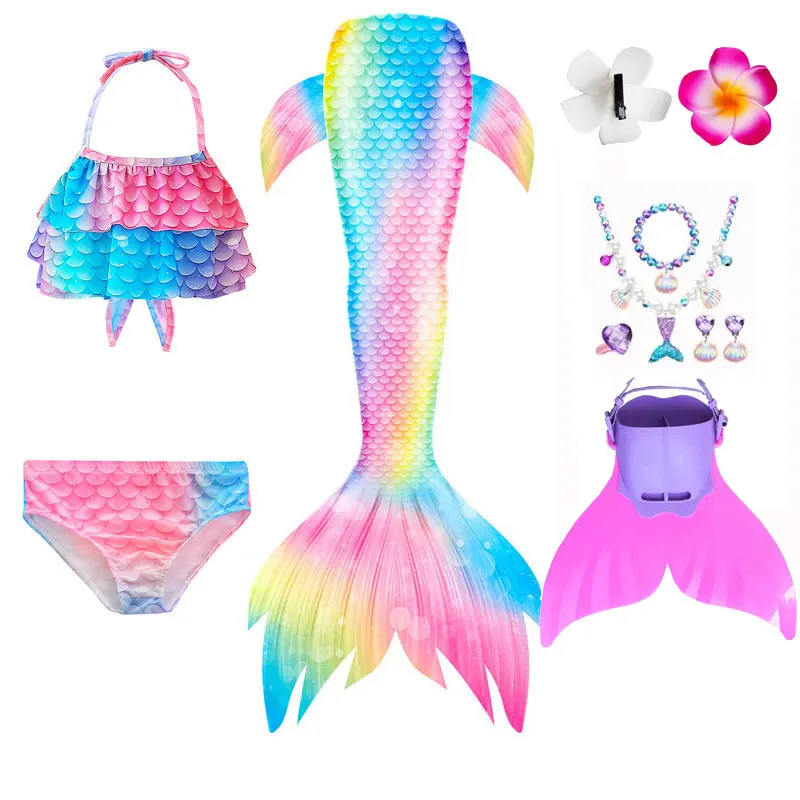 Girls Mermaid Tail Swimsuit Fin Girls Bikini Garland And Monofin Novelty Swimwear Kids Mermaid Performance Dance Dress