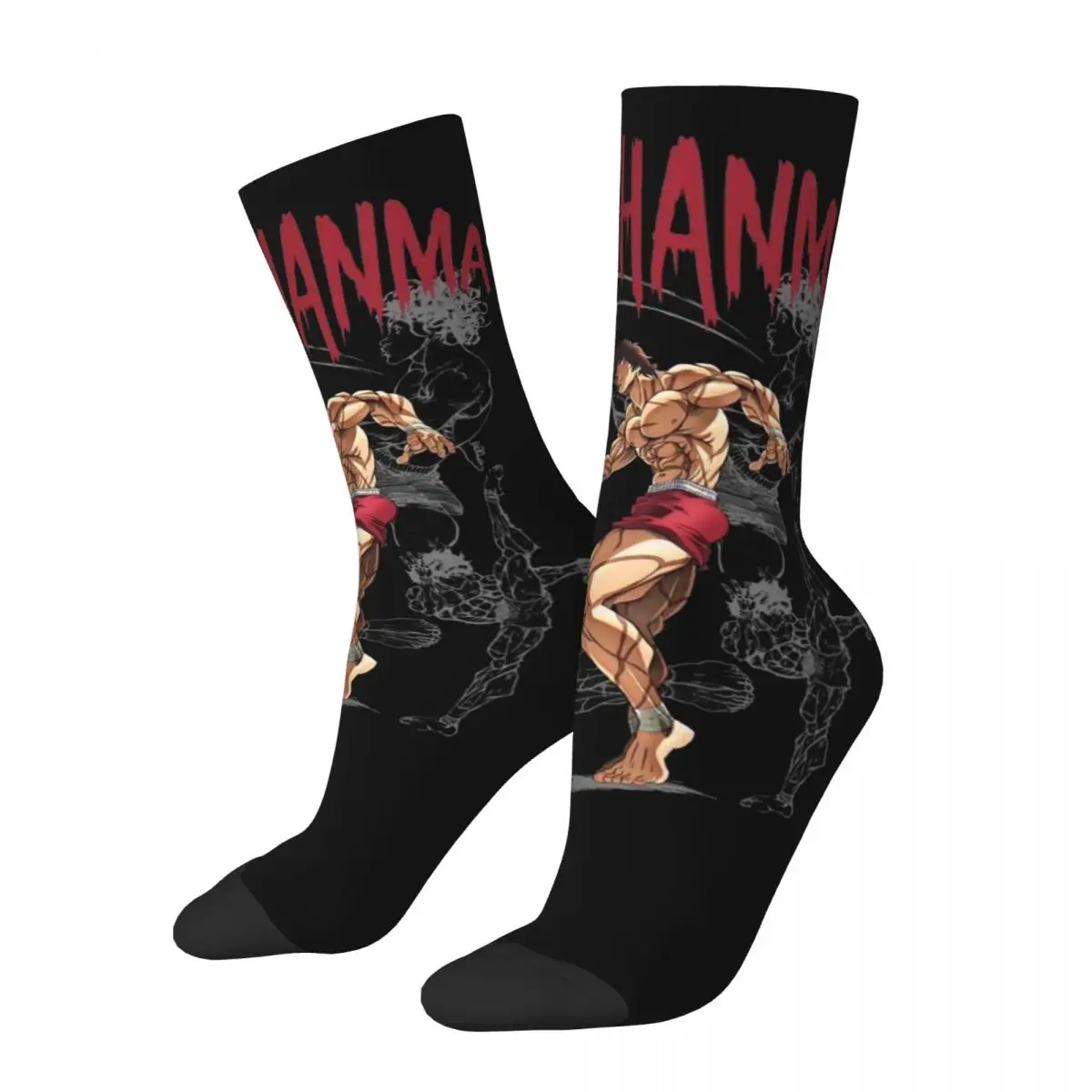 Baki Hanma-Unisex As Meias Grappler, Crazy Street Style, Crazy Sock, Correndo Feliz Impressão 3D