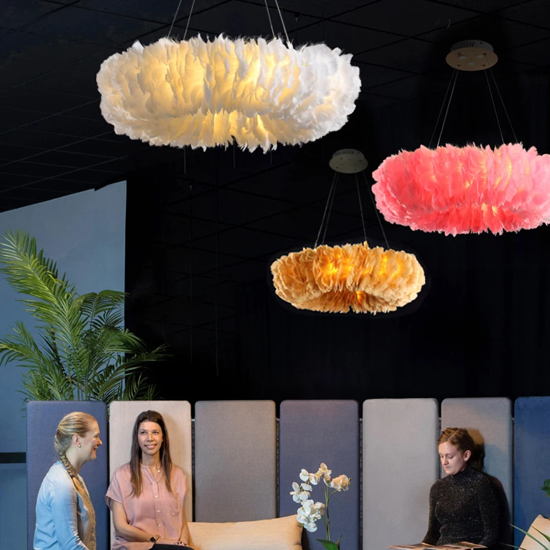 Nordic Feather Pendant lamp Round feather chandelier for Living room Bedroom Restaurant Kids room Coloured chandelier