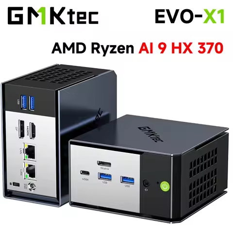 GMKtec EVO-X1 Mini PC AMD AI 9 HX 370 Win11 Pro LPDDR5X 32GB 7500MT/s PCIe4.0 M.2 SSD WiFi6 BT5.2 USB3.2*4 Gaming AI Computer