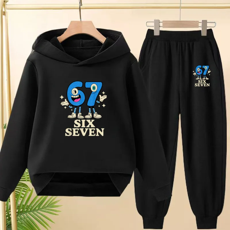

Children Pullover Hoodie Sweatshirt Spring Clothing Six Seven Cartoon Top+Pants 2P Boys Girls Coat Tracksuits 3-12Yrs Sports Set