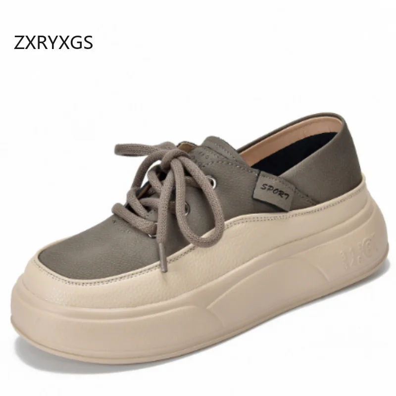 

ZXRYXGS 2025 новые кроссовки из натуральной кожи на шнуровке, обувь для отдыха, кроссовки на платформе, модная универсальная модная обувь
