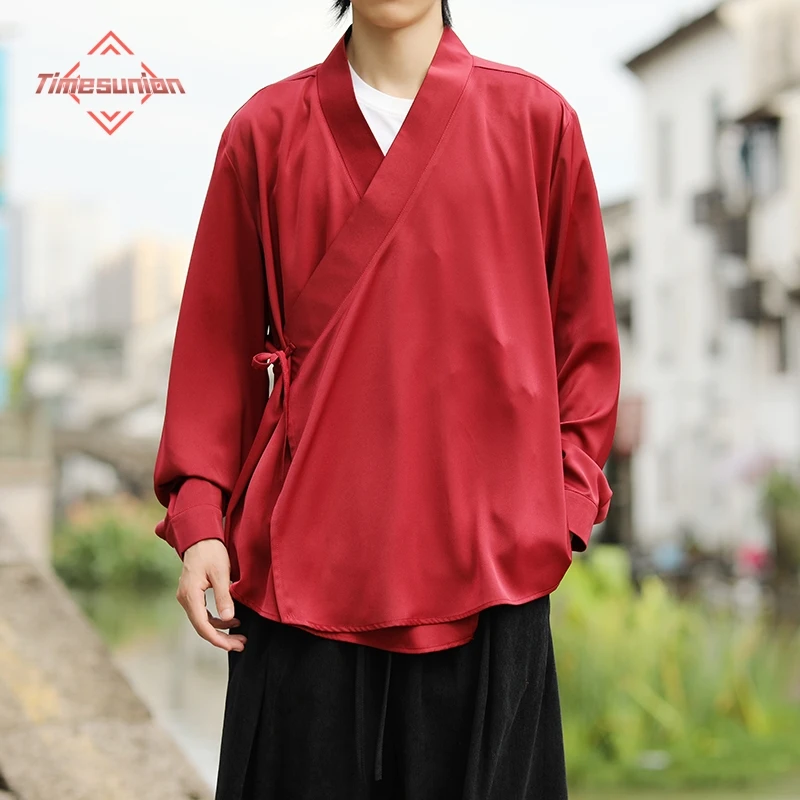 

Traditional Chinese Hanfu Men's Jacket Long Sleeve Side Opening Zen Culture Rustic Pastoral Style Simple Design