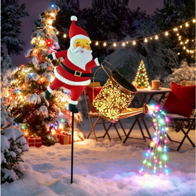 Santa Lantern Outdoor Solar Lamp Hollow Light Christmas Holiday Decor for Patio Yard Lawn Pathway Porch Backyard Garden