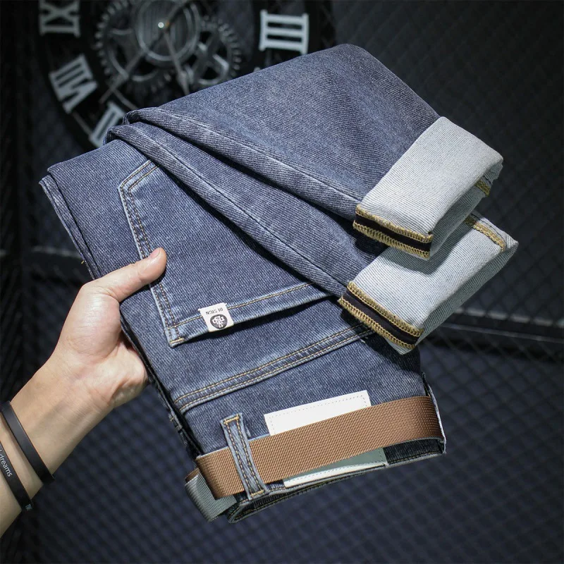 High-End Twill Retro Blue Jeans Men's Spring and Autumn Korean Style Trendy Casual All-Matching Slim Fit Long Skinny Pants