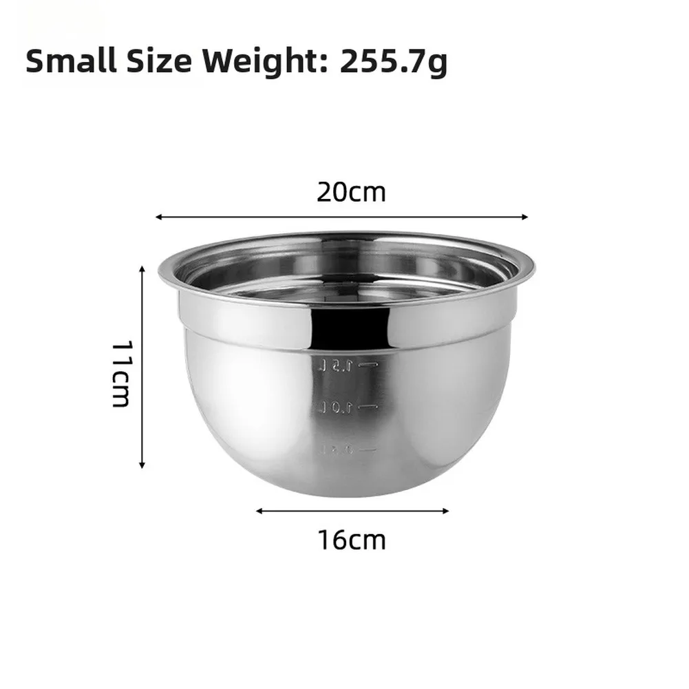Stainless Steel Mixing Bowl Composed of 304 Grade Material with Deep Walls and Internal Volume Markings for Daily Cooking Use