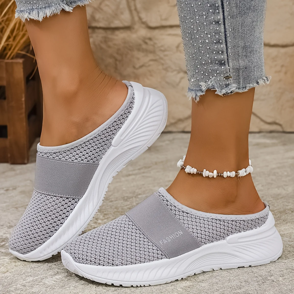 Damen Casual Slip-On Sneakers Atmungsaktives Gewebe Leichte PVC-Sohle Maschinenwaschbar Reinigbar Ganzjahres-Komfortschuhe – Detail 5