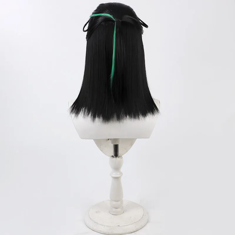 Sasanuki Cosplay Wig Touken Ranbu Black Green Short Synthetic Hair Heat Resistant Halloween Role Play Party Carnival + Wig Cap - view 5