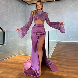 Sexy Grape Purple High Split Mermaid Satin Skirts Women To Party Zipper Long Women Maxi Skirt Custom Made Bottom Female