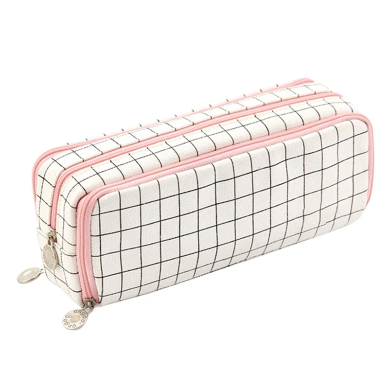 Große Kapazität Plaid Bleistift Fall 3 Fächer Bleistift Pouch Tragbare Leinwand Bleistift Tasche für Jungen Mädchen Studenten Stationäre 1Pcs