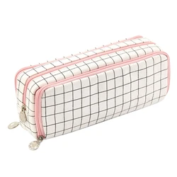 Große Kapazität Plaid Bleistift Fall 3 Fächer Bleistift Pouch Tragbare Leinwand Bleistift Tasche für Jungen Mädchen Studenten Stationäre 1Pcs