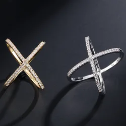Handmade Silver Color Criss Cross X Cross Rings Micro Pave AAAA Zircon rings women wedding Engagement Jewelry Gift for Women