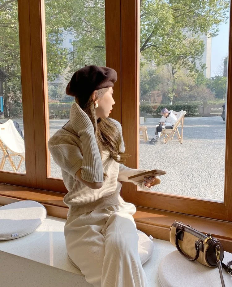 

Detachable Sleeve Knitted Sweater Women Pullovers New Style Turtlneck Semi-High Collar Thickened Warm Autumn Business Highstreet