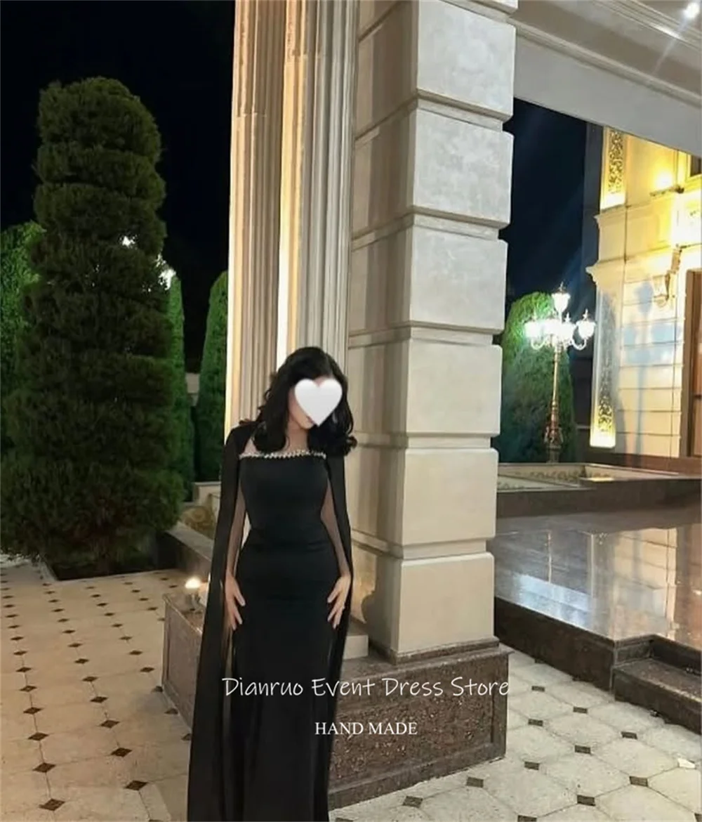 فساتين سهرة بحورية البحر باللون الأسود من Dianruo 2025 بأكمام شفافة فساتين الضيوف مطرزة بخط عنق ساحرة رداء دي كوكتيل مخصص