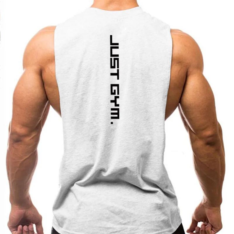 Gym Clothing Men Sides Cut Off T-shirts Dropped Armholes Tank Tops Workout Fitness Sleeveless Vest Outdoor Jogging Undershirt