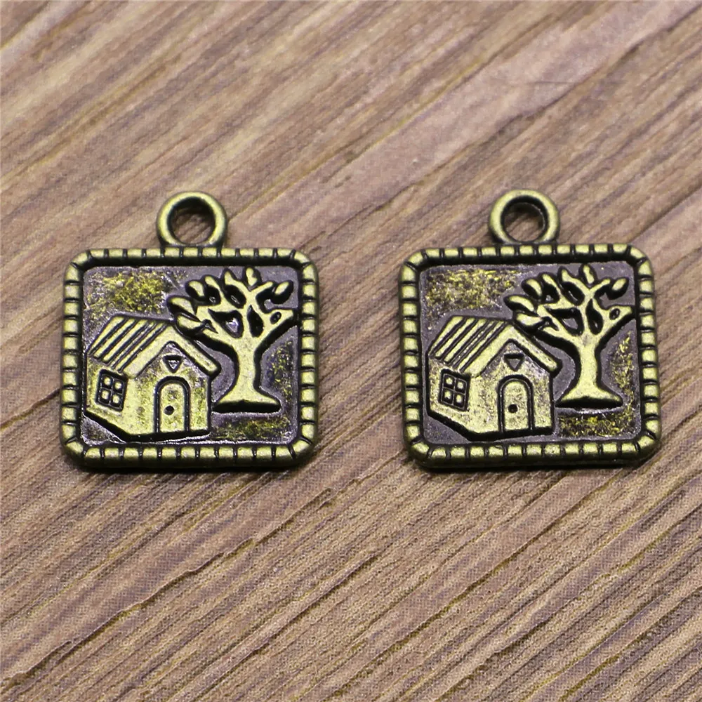 10pcs/lot Tree House Charms Pendant DIY Metal Jewelry Making Antique Bronze Color 14x16mm