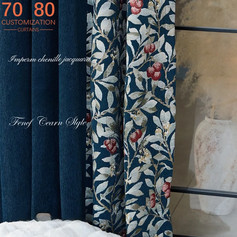 American Retro Bayberry Jacquard Stitching Chenille Curtains for Living Room Bedroom French Window Balcony Customized