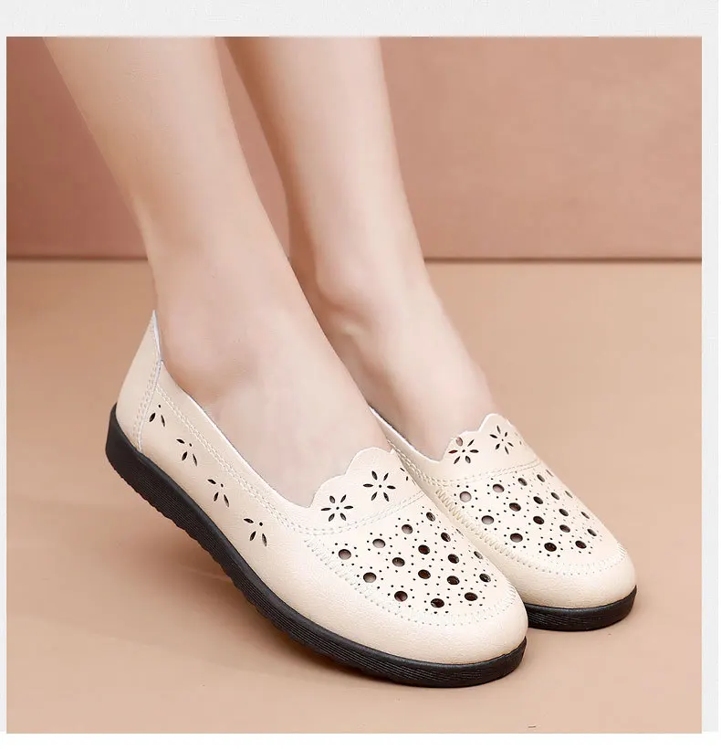 Sandalen Sommer Komfort Baotou Weiche Sohle Mutterschuhe Flache Sohle Damenschuhe Lochlederschuhe Schuhe für mittlere und ältere Altersgruppen – Detail 11