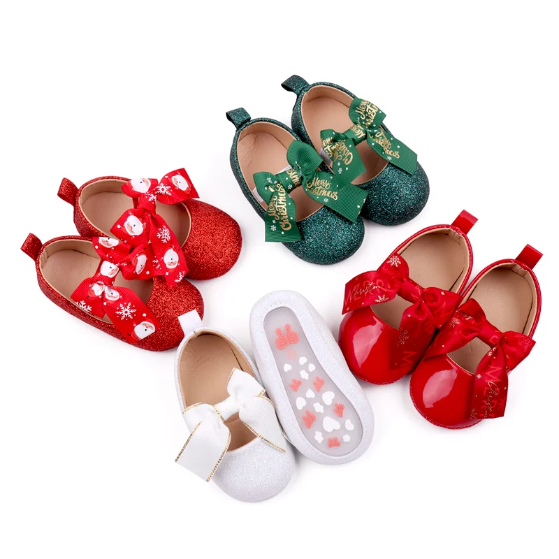 Baby Girls Shoes Princess Party Sneaker Dress Shiny Butterfly Bowknot Blingbling Christmas Holiday High Quality 2024 New BBW3180