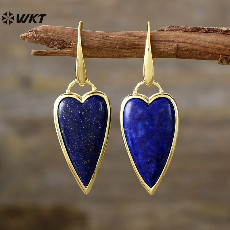 WT-E784 พิเศษยาว Heartshape Design หินธรรมชาติคริสตัลสีชมพูและ Tiger Eye 18k Gold Plated Hook ต่างหูผู้หญิง