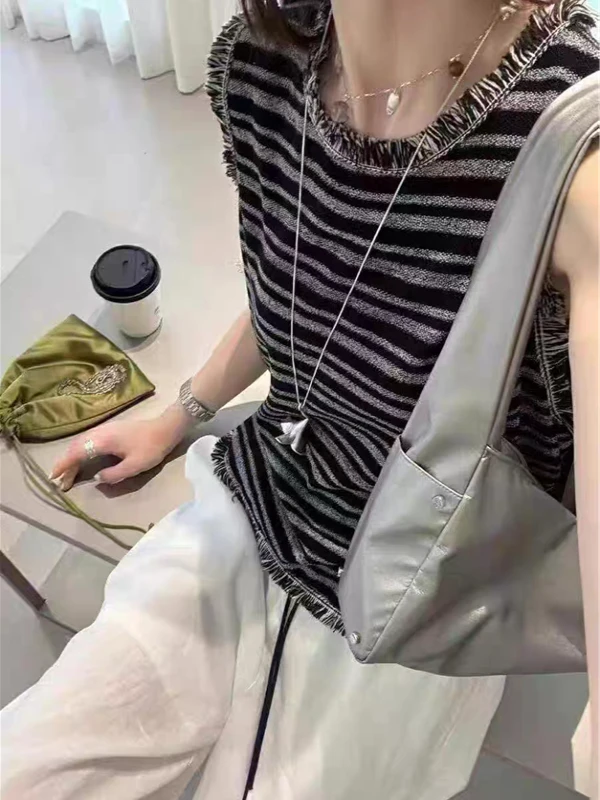 Zomer Kant Trim Linnen Gebreide Svel Ronde Ne Open Vest Vrouwen Vest T-shirt Koreaanse Sle Loose Fit Creatief Patroon