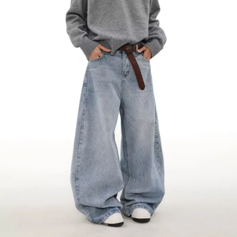 

KIDWHXR Men Trousers American Retro Solid Color Washed Male Harem Pant Loose High Waist Wide Leg Versatile Man Denim Pant
