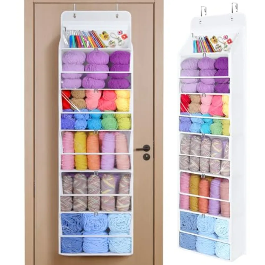 

Hanging Yarn Storage Organizer with 6 Zipper Closure Compartments, Large Capacity Knitting Organizer Storage, Over the Door Han