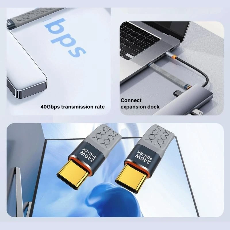 Kurzes USB4 -Kabel 5 -Zoll -Flachkabel 40 Gbit / s Geschwindigkeit 240W Stromversorgung für Telefone .066a