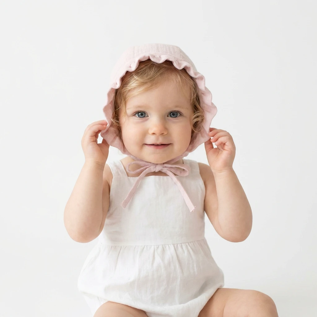 Baby Bonnet Ruffle Sun Hat Soft Cotton Gauze for Toddler Infant Girls Korean Ins Style Breathable Muslin Chin Strap Cap New