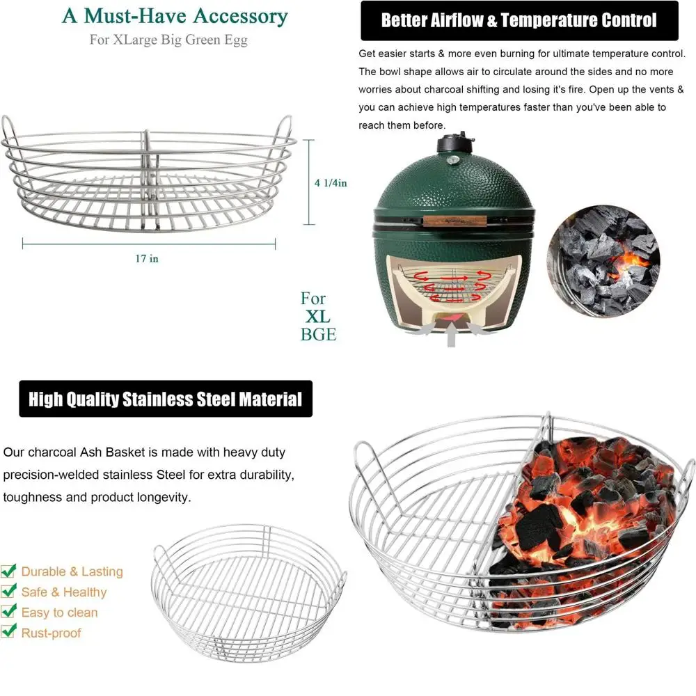 

Корзина для угля из нержавеющей стали с разделителем для XL Big Green Egg, аксессуар для сбора золы