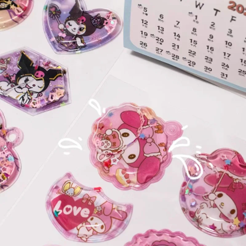 Shake Sticker Kawaii 3D Sanrio School Student Cancelleria Black Beauty My Melody Pin Sticker Notebook Diario Manuale Decorazione
