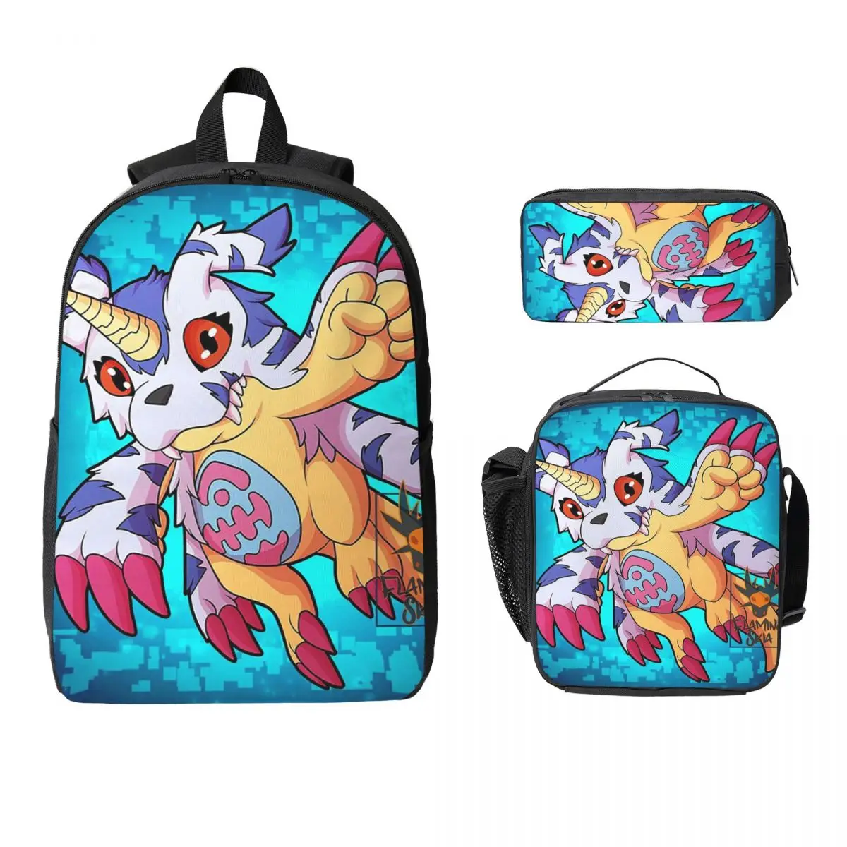 

Digimon Backpack Student Boys Girls BookBag School Bag Computer Shoulder Bags 3ps Insulated Lunch Bag Pencil Case