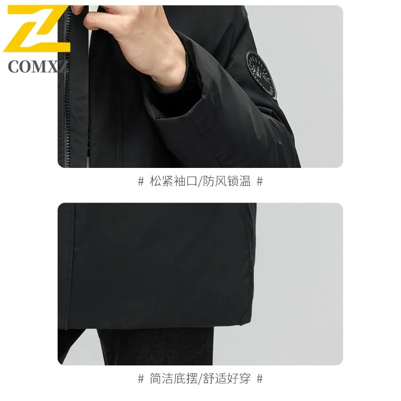 COMXZ Men Cotton Padded Jacket Scratch Resistant Warm Outdoor Adventure Skiing Padding Coat Hiking Hooded Windproof Parker Coat