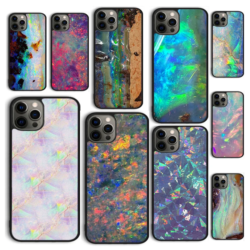 Autumu Opal Stone Iridescent Phone Case Cover for iPhone 16 15 12 mini 11 13 14 Pro Max SE 2020 Apple 6S 7 8 Plus Coque