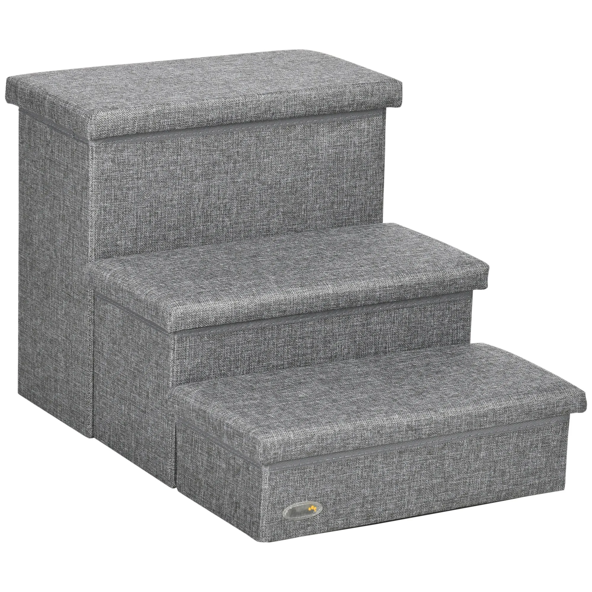 Pawhut 3-traps huisdierentrap voor honden en katten met opbergruimte 63,5x42,5x40,5 cm grijs