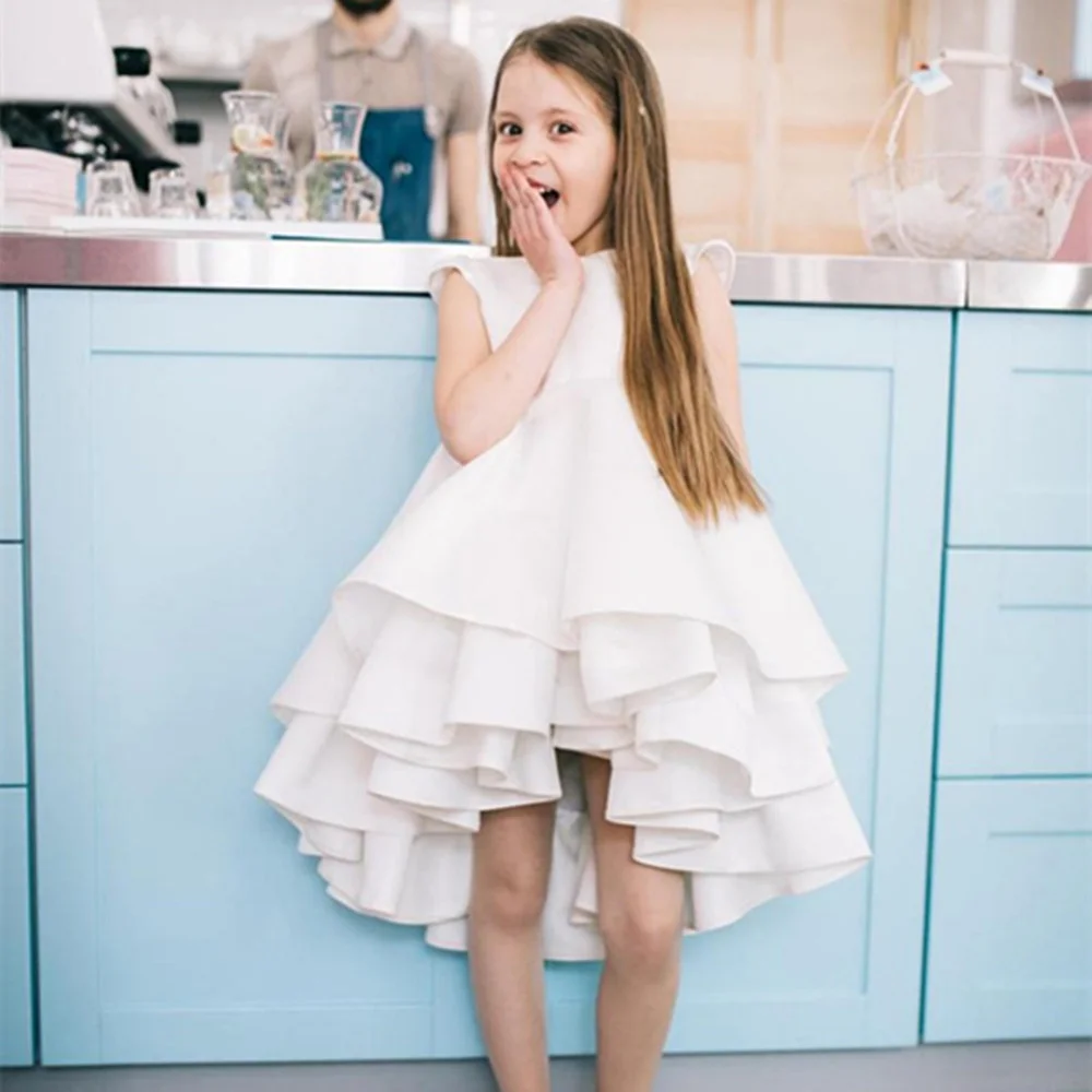 First Communion Dresses Simple Layered Ruffles Little Princess Flower Girl Dress Wedding Party Ball Prom Beauty Pageant Wear