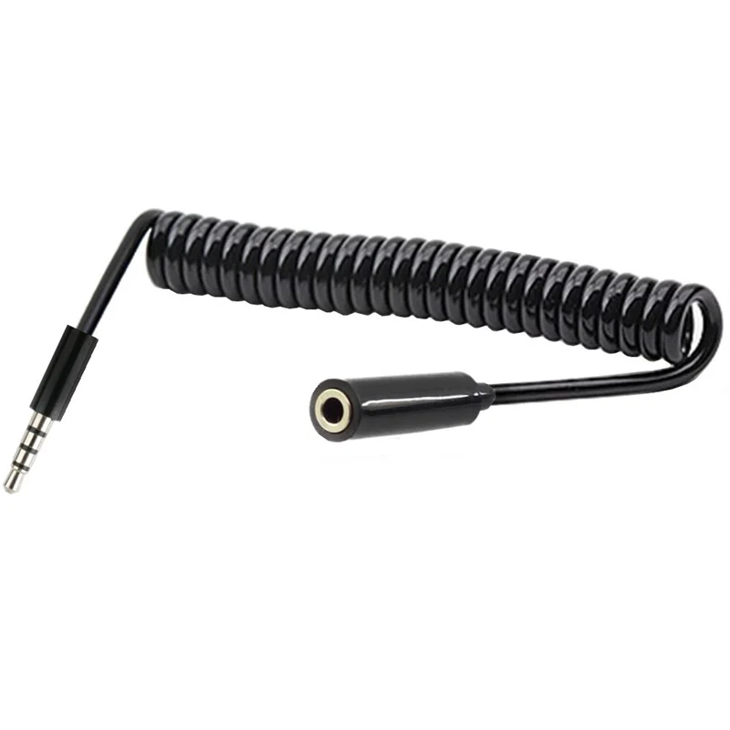 3.5mm Male To Male Jack 4 Pole Male to Female Extension Aux Audio Spring Spiral Coiled Cable 1m 3m