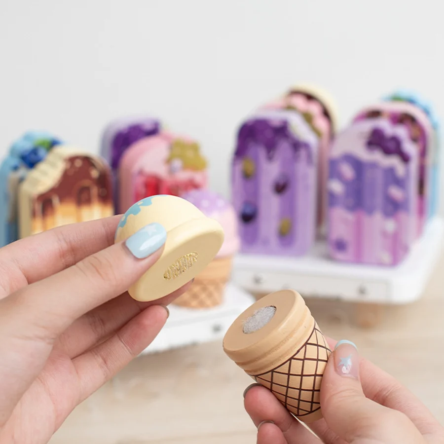 مجموعة الآيس كريم الخشبية للأطفال ألعاب التظاهر المطبخ الآيس كريم المخروط ألعاب أطفال التعلم المبكر لعبة تعليمية مونتيسوري