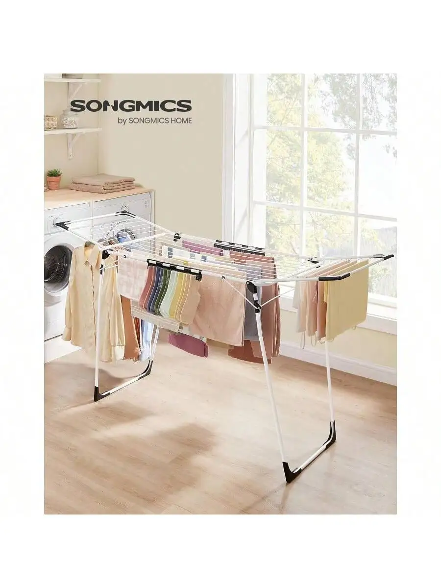 

SONGMICS Clothes Drying Rack Foldable, Gullwing Laundry Drying Rack, Space-Saving, 22.2 X 68.1 X 38 Inches, Sock Clips, Metal