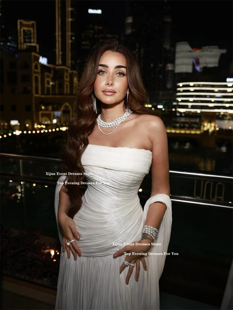 Xijun Luxury Chiffon Ivory Prom Dresses Strapless Pleated A-Line Formal Evening Dresses Dubai Prom Gowns 2026 Women Customized