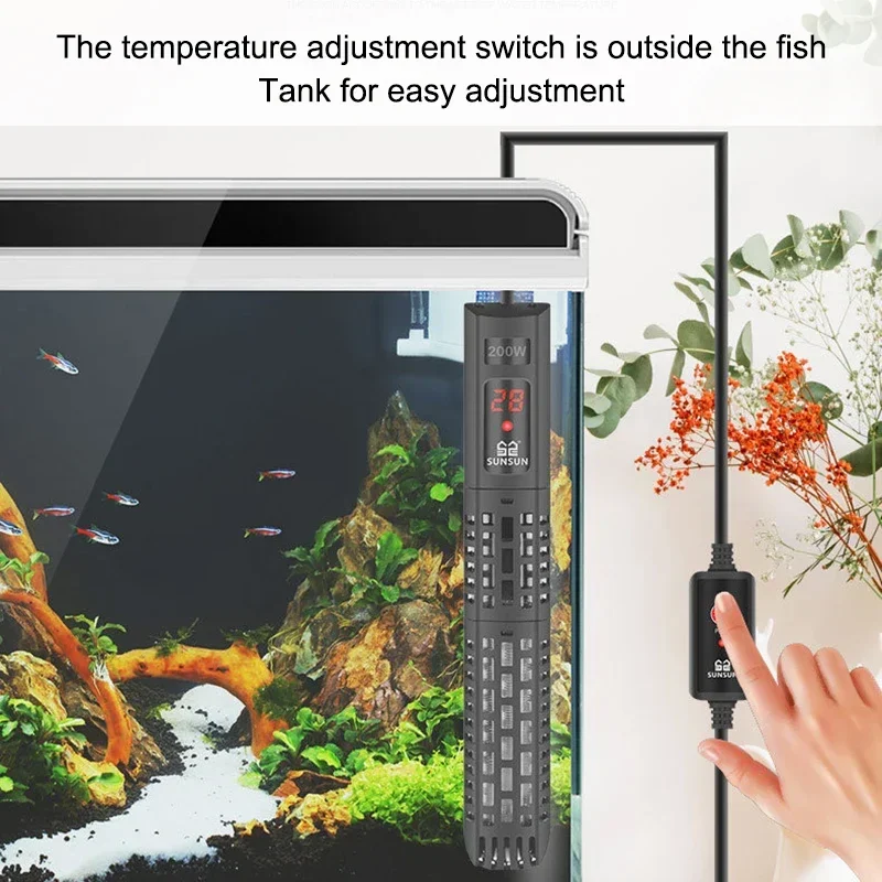 SUNSUN Aquarium Submersible Heater Fish Tank LCD Display Digital Adjustable Water Heating Rod