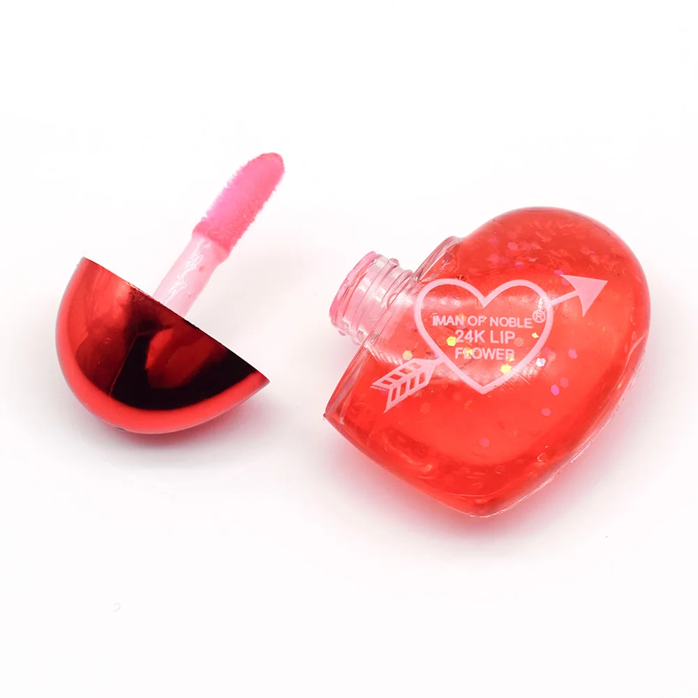 24Pcs Kawaii Heart Shaped Sequins Glitter Lip Gloss Color Changing Moisturizing Lip Gloss Lips Care Lips Makeup Wholesale