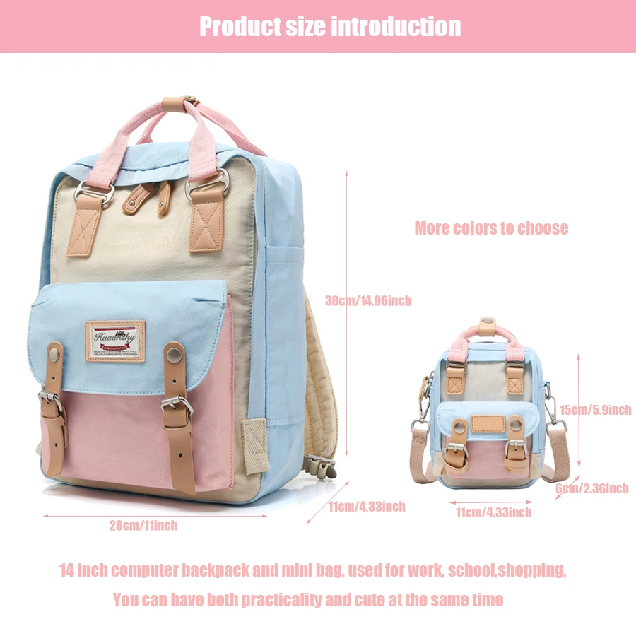 Two Size Combination Cute Mini Bag Women Backpack 14 Inch Laptop Backpacks Schoolbag For Girl Female Travel Daypack