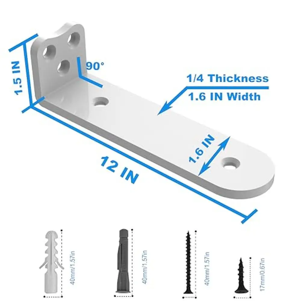 12 Inch White Heavy Duty Shelf Bracket 6 Pack Invisible Design L Brackets Wood with High Weight Capacity Screw Kit Accessories