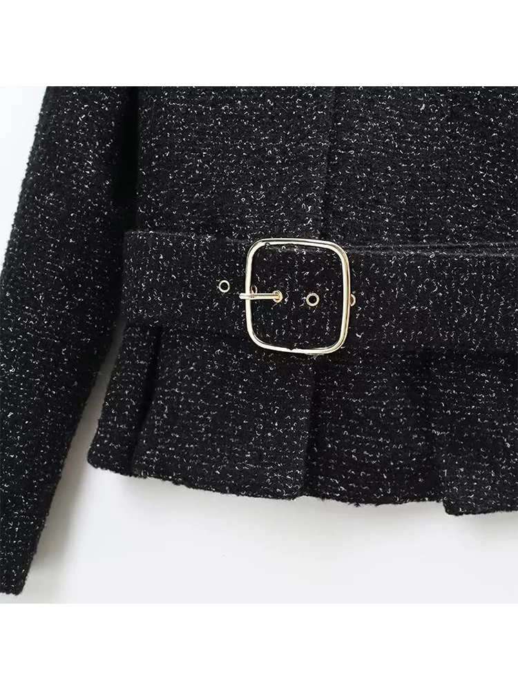 HH-Chaqueta elegante con cinturón y botones ocultos para mujer, chaqueta con textura de manga larga y falda pantalón con cremallera lateral, conjunto de pantalones cortos informales de otoño