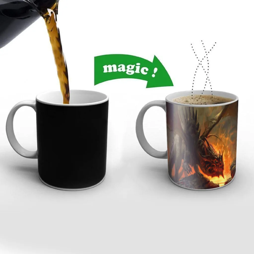 Flying Dragon Magic Hot Cold Heat Temperature Sensitive Color-Changing Coffee Tea Milk Mug Cup