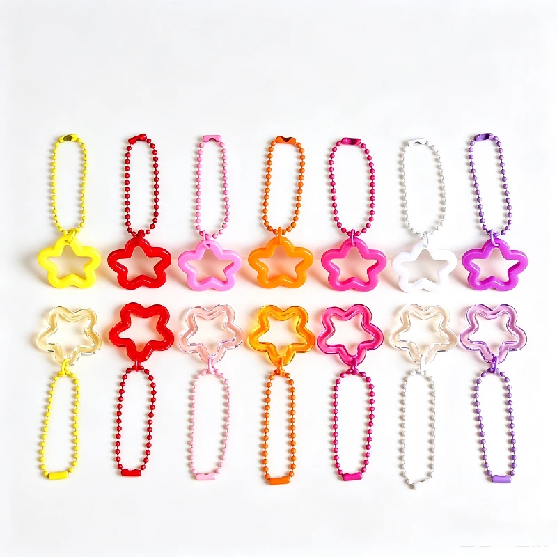 10pcs 85mm Ball Bead Chains Keyrings Key Chains With Star Beads Charms Metal Iron Key Ring Keychain Accessories Jewelry Making
