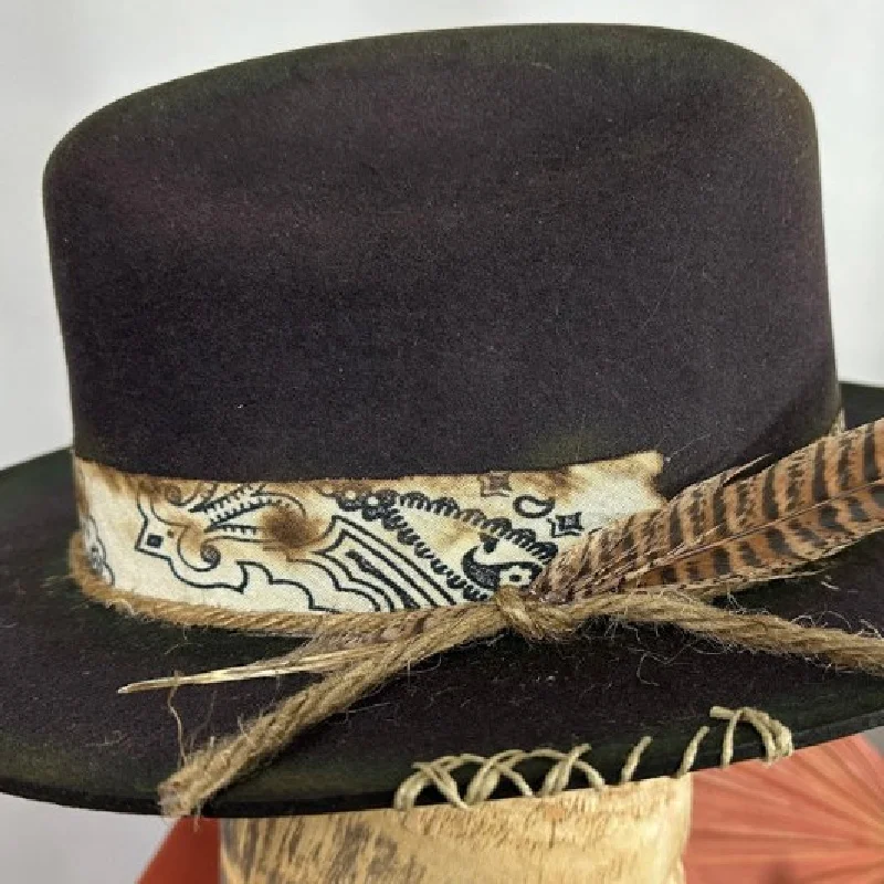 Ebay Hot Sale Woolen Western Cowboy Hat Knight's Cap Vintage Distressed Stitching Wool Felt Hats